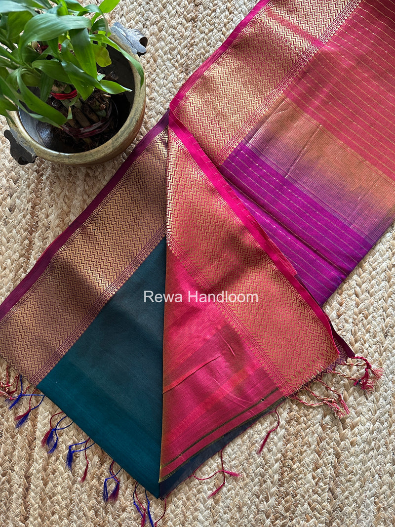 Maheshwari Rama Green Shaded Plain Saree ZBPS07