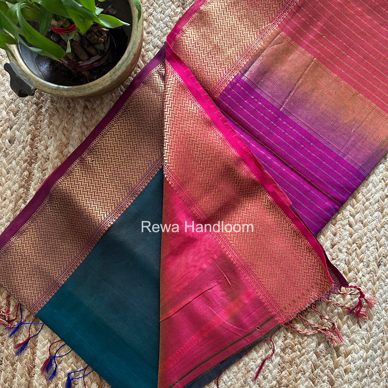 Maheshwari Rama Green Shaded Plain Saree ZBPS07