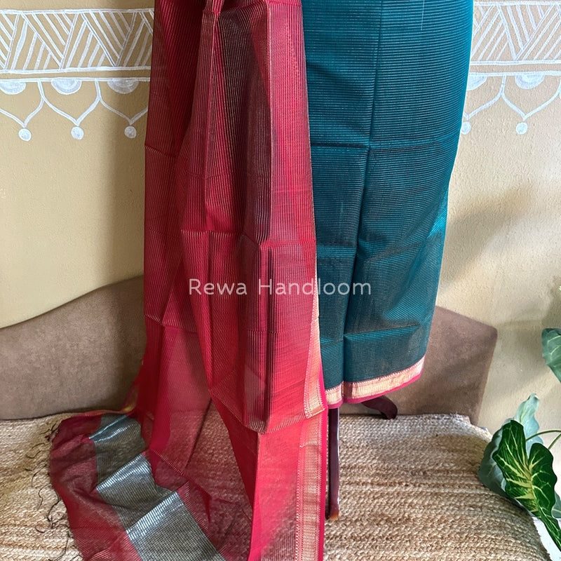 Maheshwari Rama Green-Red Tissue Top-Dupatta TTP013