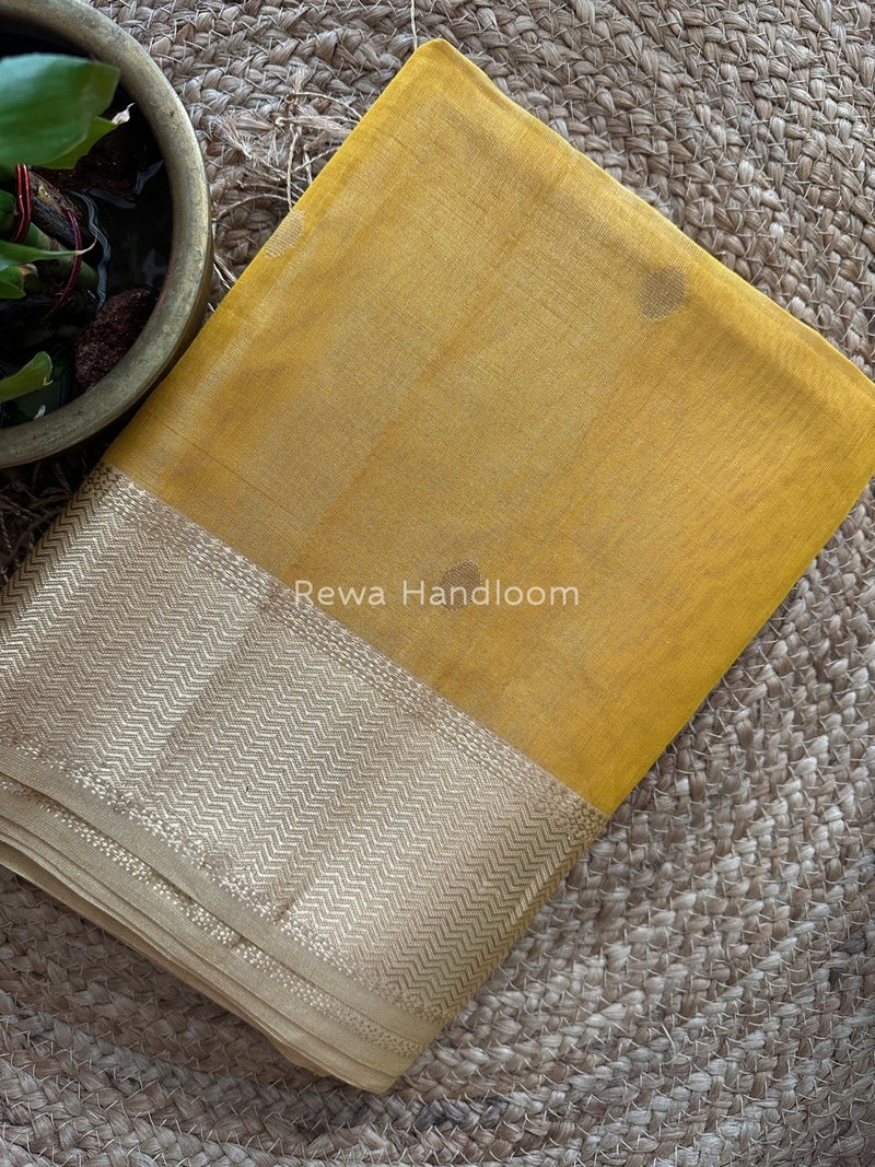 Maheshwari Golden Yellow Tissue Butti Saree TBBS054