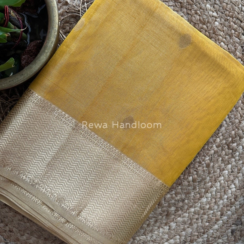 Maheshwari Golden Yellow Tissue Butti Saree TBBS054