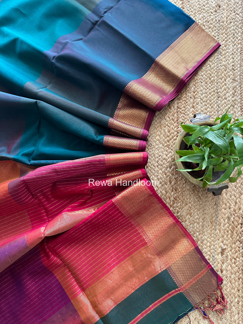 Maheshwari Rama Green Shaded Plain Saree ZBPS07