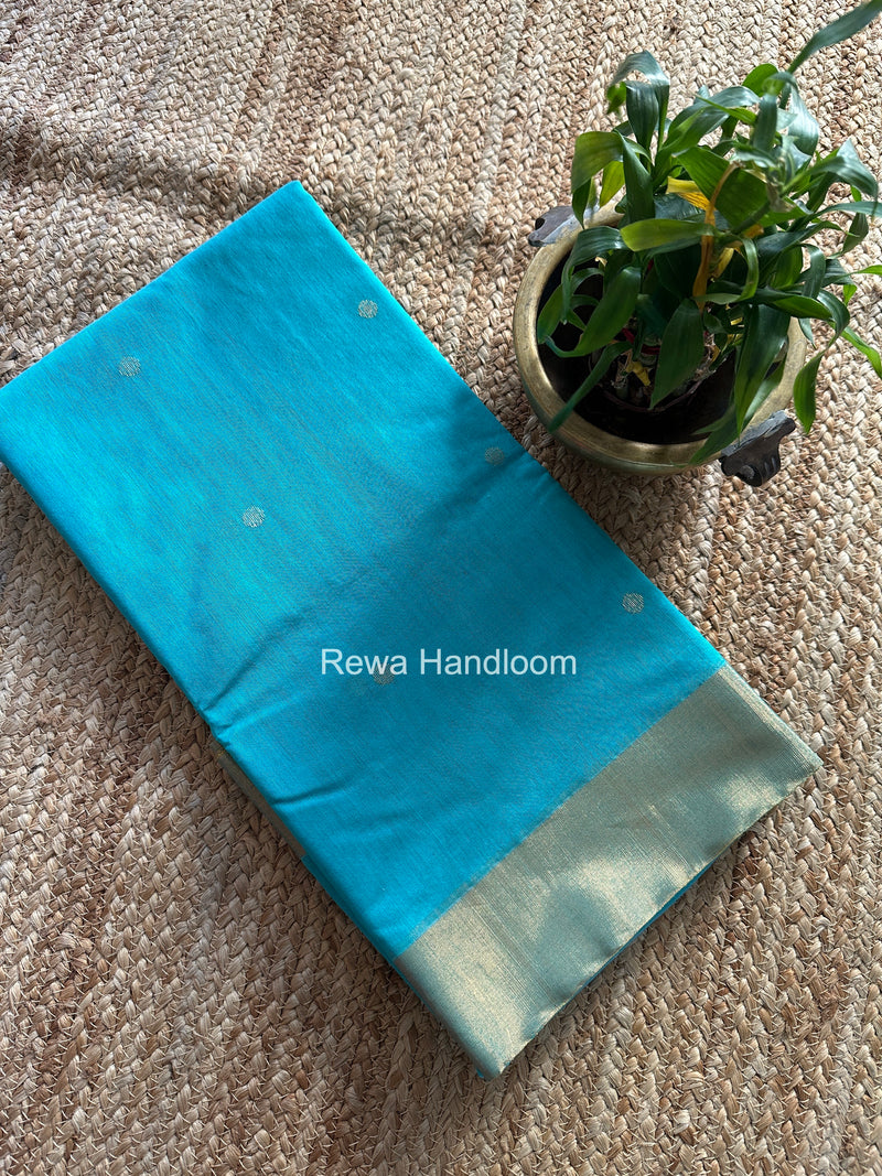 Sky Blue Chanderi Butta Zari Border Saree BSC010