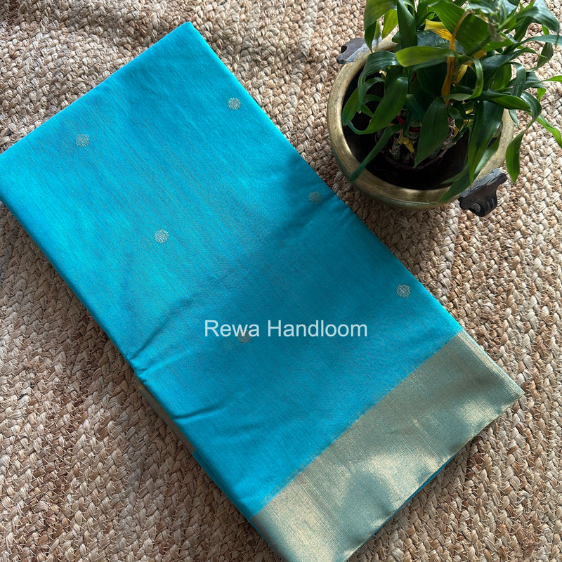 Sky Blue Chanderi Butta Zari Border Saree BSC010