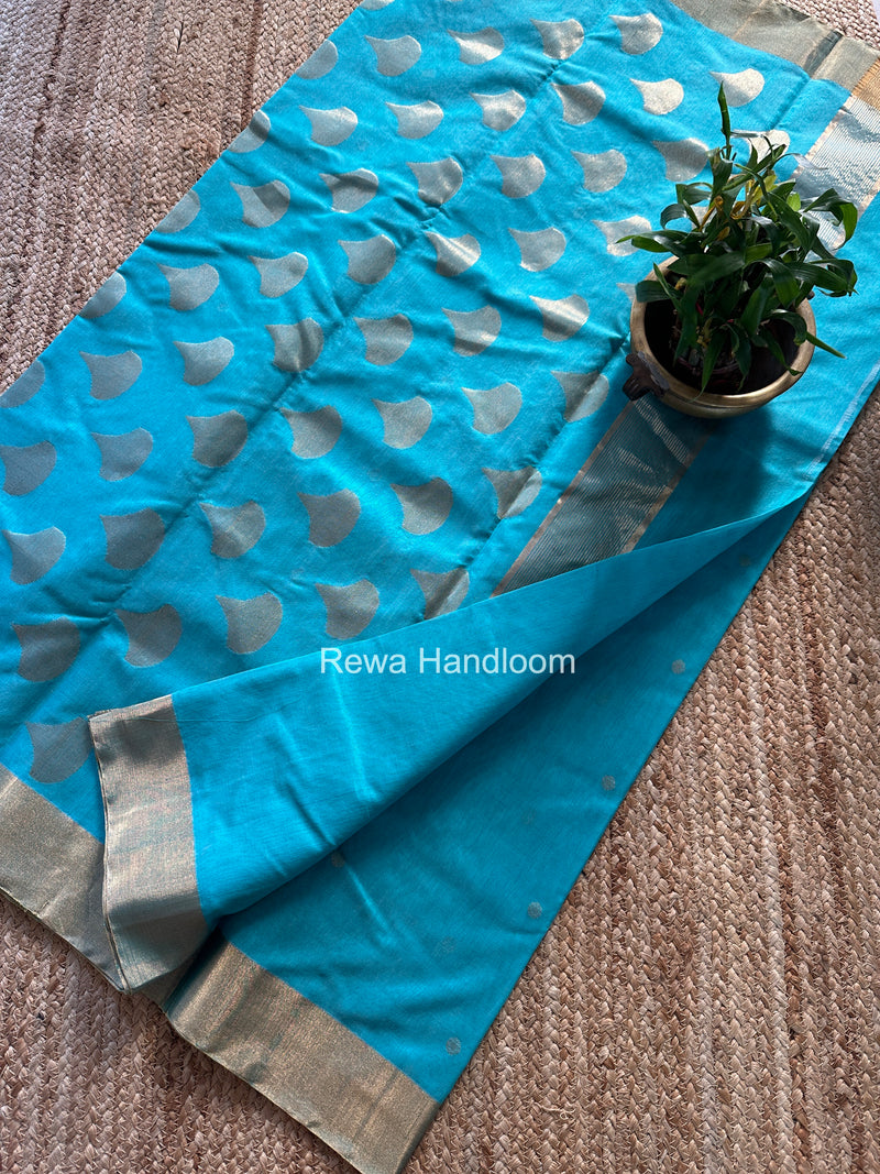 Sky Blue Chanderi Butta Zari Border Saree BSC010