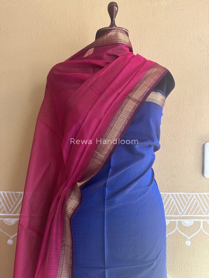 Maheshwari  Blue-Rani Pink Tissue Top-Dupatta TTP018