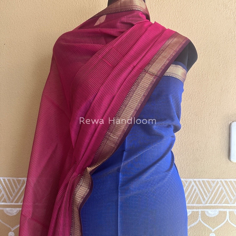 Maheshwari  Blue-Rani Pink Tissue Top-Dupatta TTP018