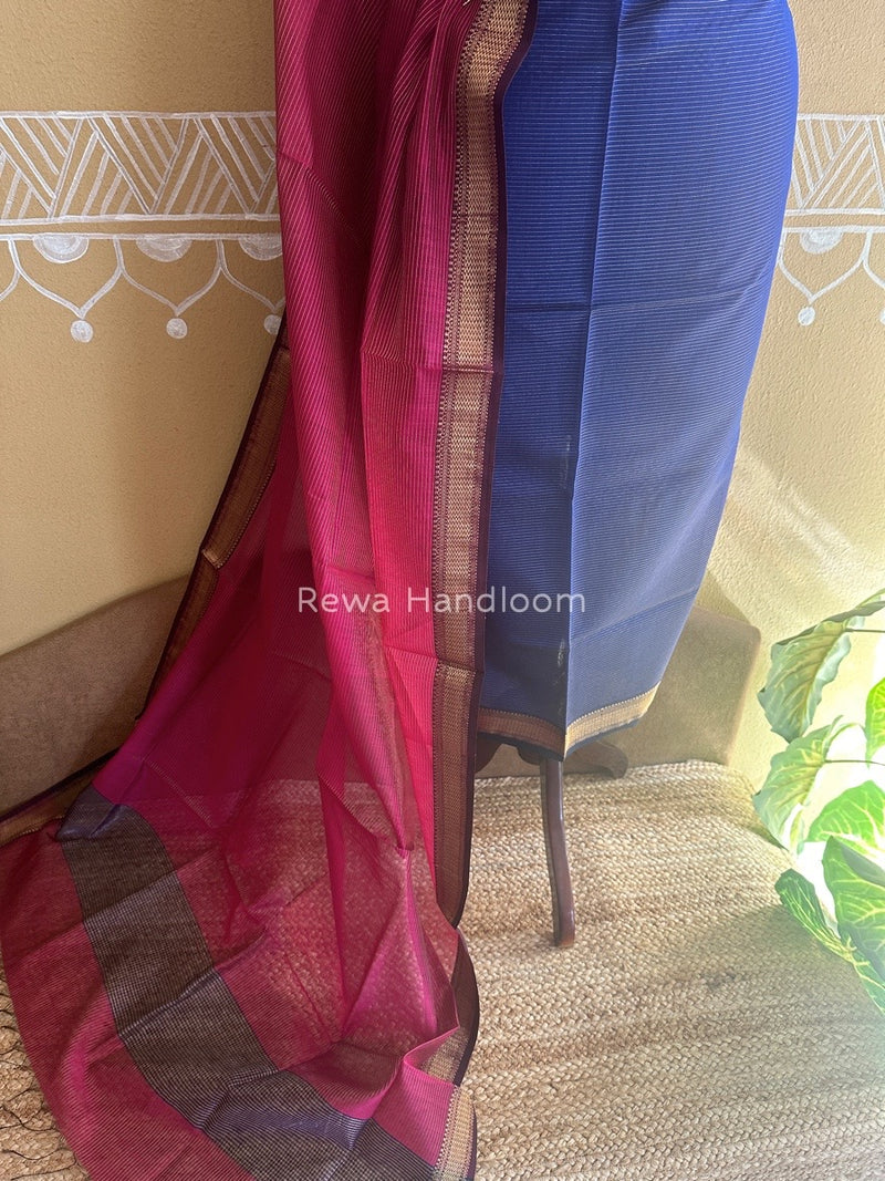 Maheshwari  Blue-Rani Pink Tissue Top-Dupatta TTP018