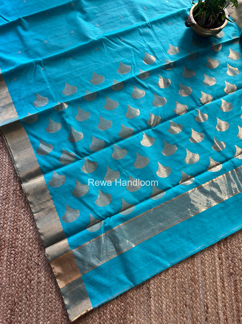 Sky Blue Chanderi Butta Zari Border Saree BSC010