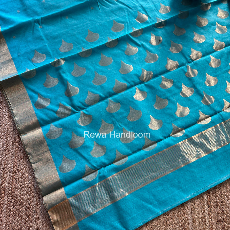 Sky Blue Chanderi Butta Zari Border Saree BSC010