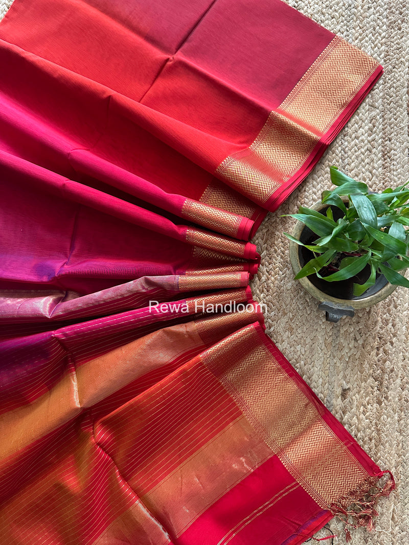 Maheshwari Red Shaded Plain Saree ZBPS06