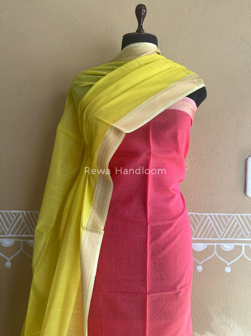 Maheshwari Fuchsia-Yellow Tissue Top-Dupatta TTP05