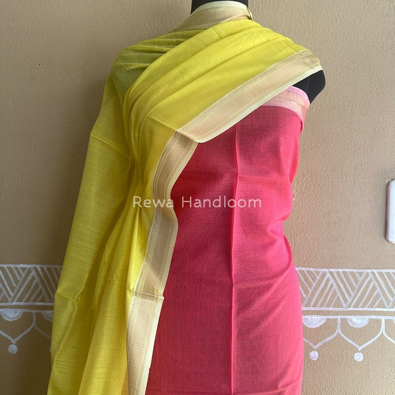 Maheshwari Fuchsia-Yellow Tissue Top-Dupatta TTP05