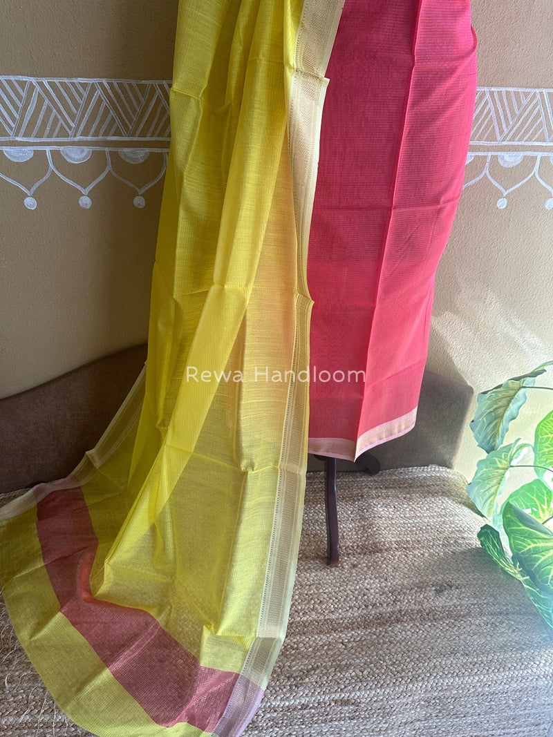Maheshwari Fuchsia-Yellow Tissue Top-Dupatta TTP05