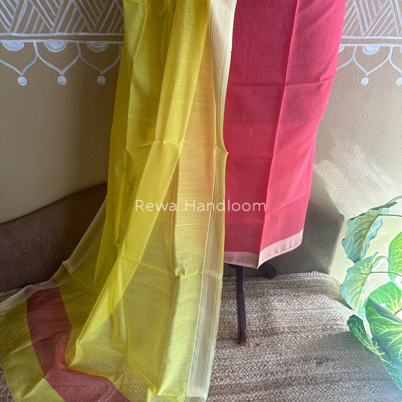 Maheshwari Fuchsia-Yellow Tissue Top-Dupatta TTP05