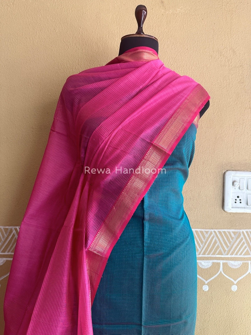 Maheshwari Green-Pink Tissue Top-Dupatta TTP015