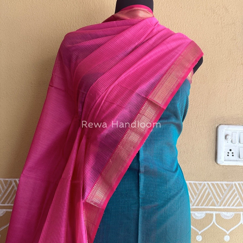 Maheshwari Green-Pink Tissue Top-Dupatta TTP015