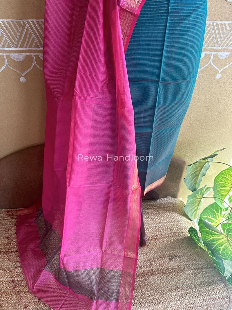 Maheshwari Green-Pink Tissue Top-Dupatta TTP015