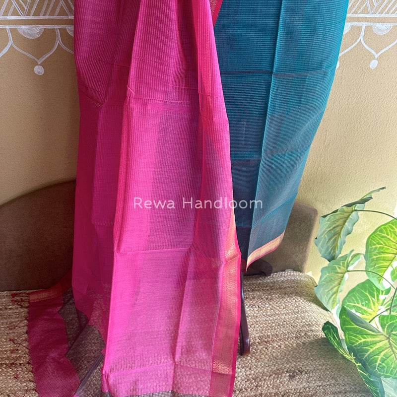 Maheshwari Green-Pink Tissue Top-Dupatta TTP015