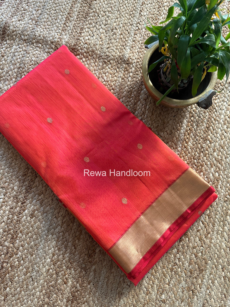 Carrot Red Chanderi Butta Katan Silk Saree CKBS01