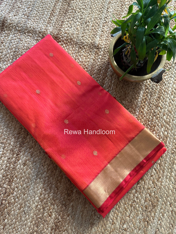 Carrot Red Chanderi Butta Katan Silk Saree CKBS01