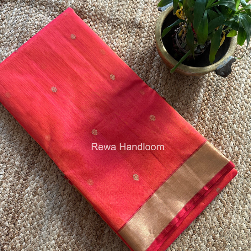 Carrot Red Chanderi Butta Katan Silk Saree CKBS01