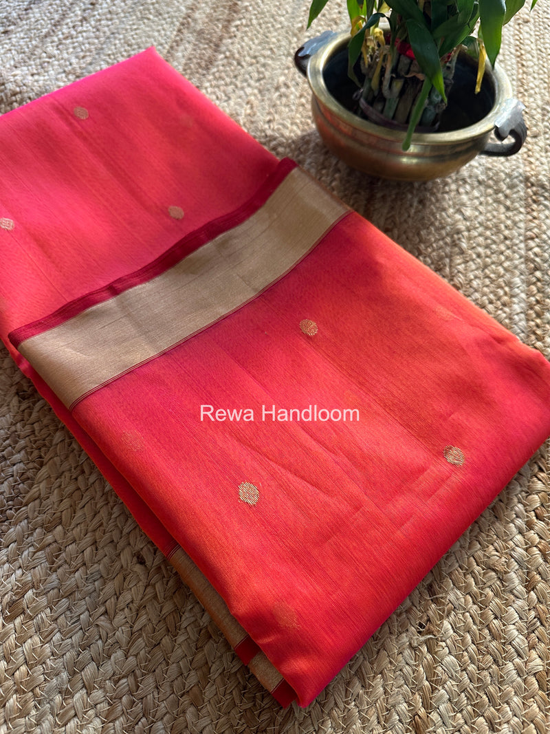 Carrot Red Chanderi Butta Katan Silk Saree CKBS01