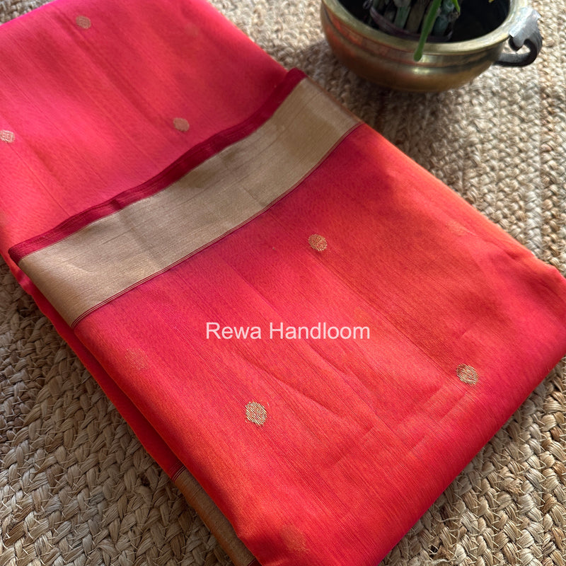 Carrot Red Chanderi Butta Katan Silk Saree CKBS01