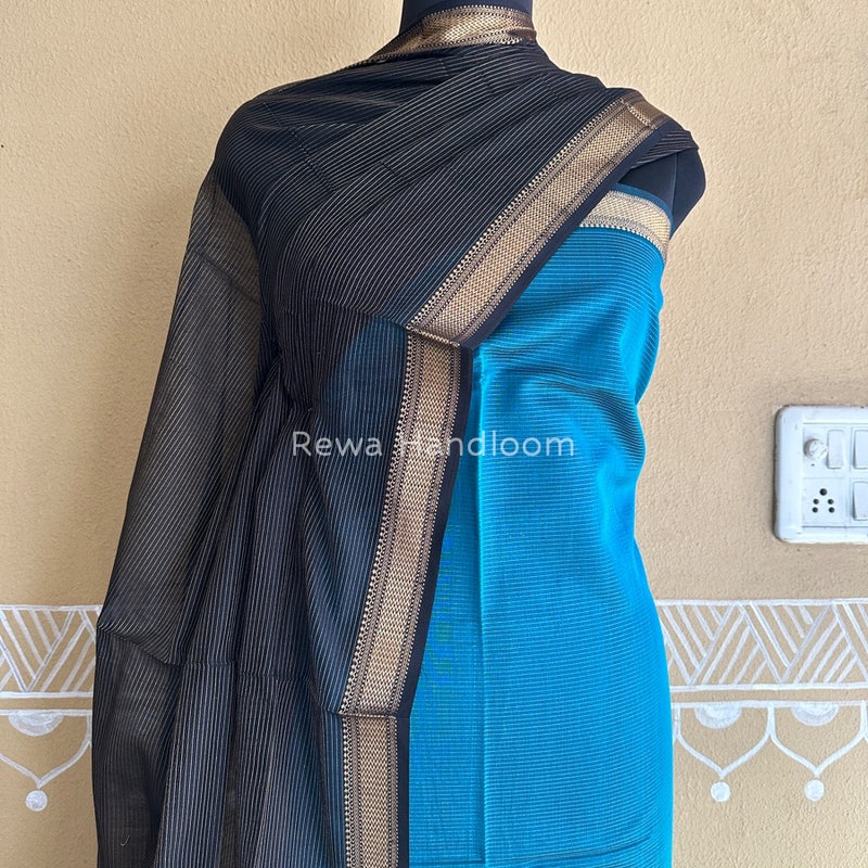 Maheshwari Rama Blue-Black Tissue Top-Dupatta TTP020