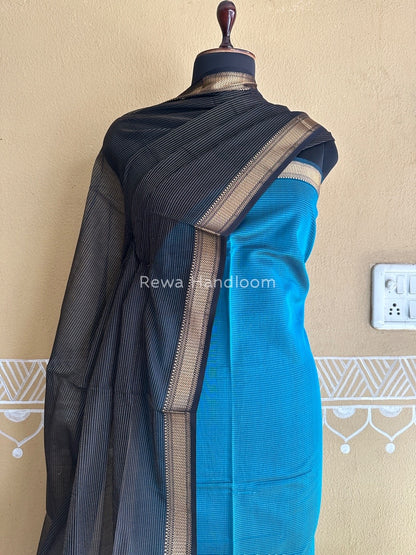 Maheshwari Rama Blue-Black Tissue Top-Dupatta TTP020