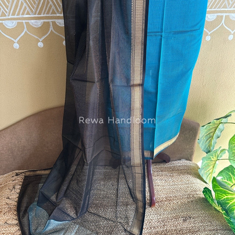 Maheshwari Rama Blue-Black Tissue Top-Dupatta TTP020