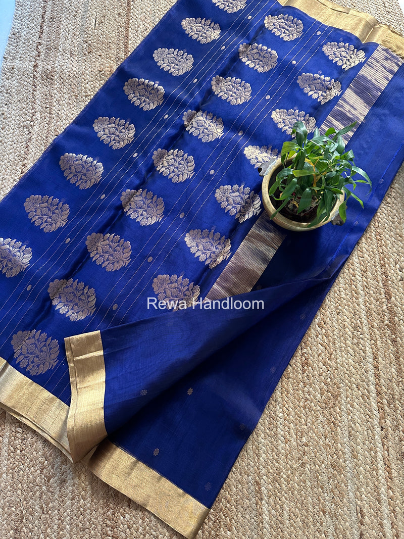 Blue Chanderi Butta Katan Silk Saree CKBS02