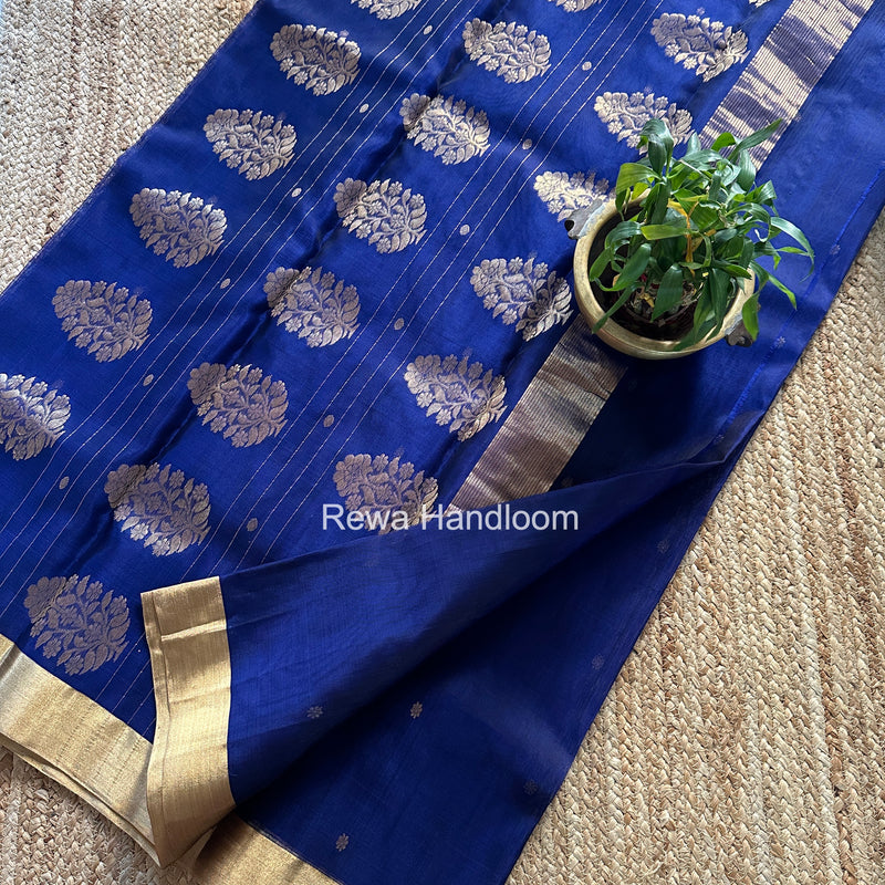 Blue Chanderi Butta Katan Silk Saree CKBS02