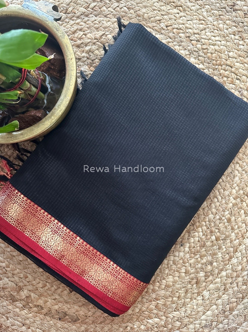 Maheshwari Black Garbha Reshami Silk Saree GS192