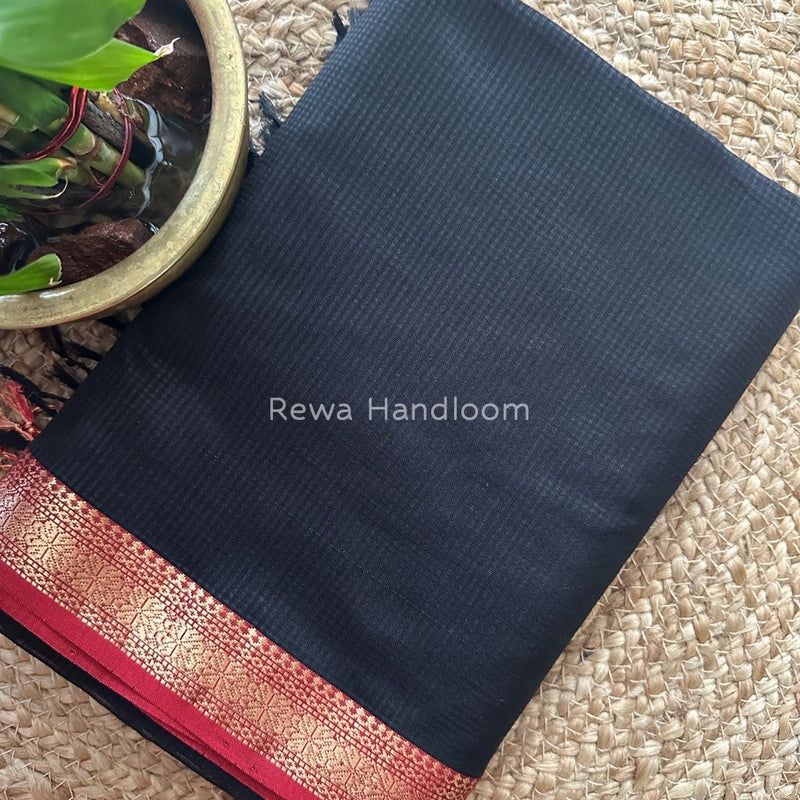 Maheshwari Black Garbha Reshami Silk Saree GS192