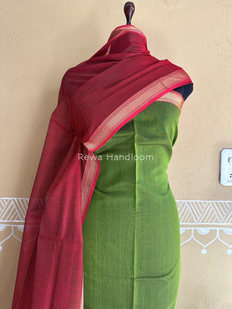 Maheshwari Mehendi Green-Red Tissue Top-Dupatta TTP011