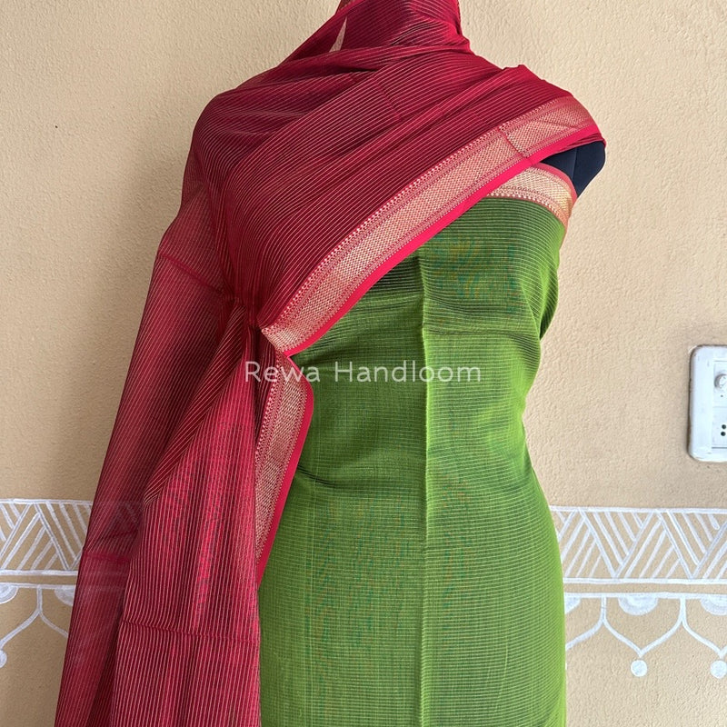 Maheshwari Mehendi Green-Red Tissue Top-Dupatta TTP011
