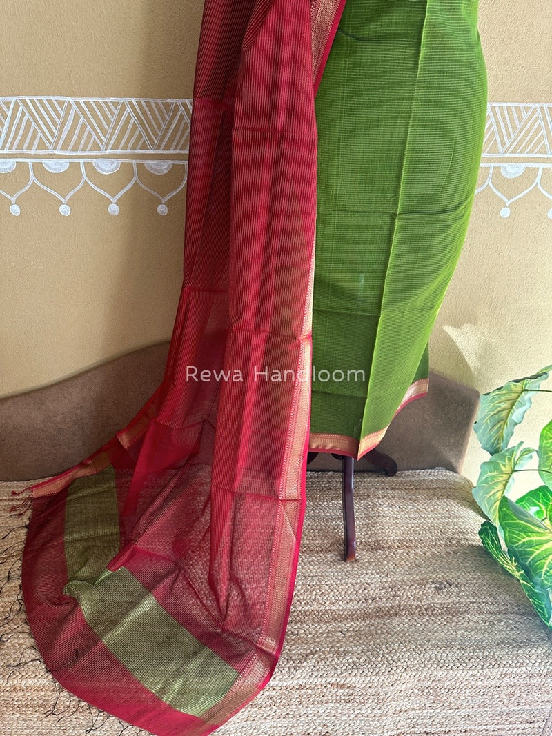 Maheshwari Mehendi Green-Red Tissue Top-Dupatta TTP011