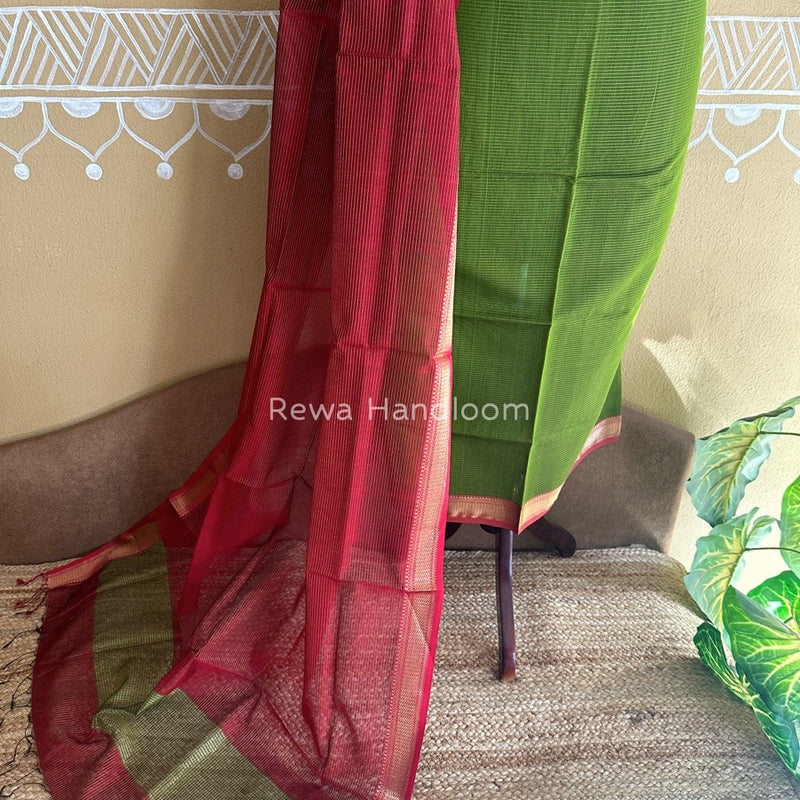 Maheshwari Mehendi Green-Red Tissue Top-Dupatta TTP011