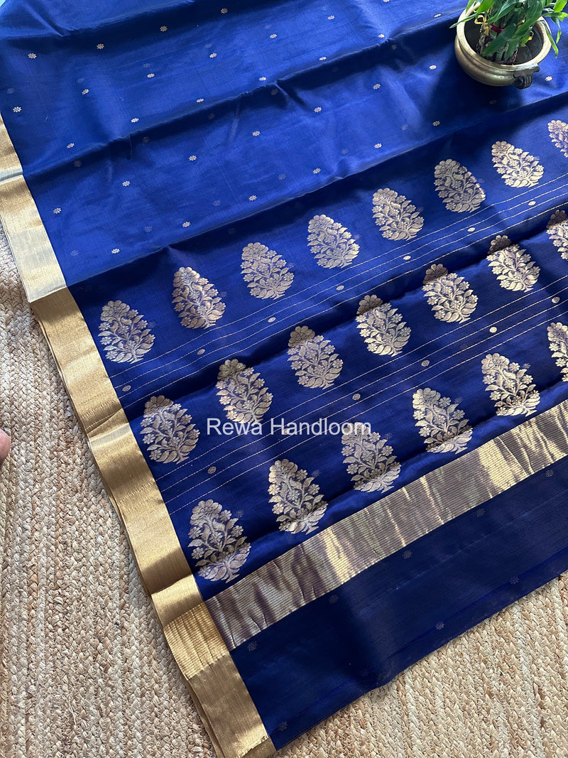 Blue Chanderi Butta Katan Silk Saree CKBS02