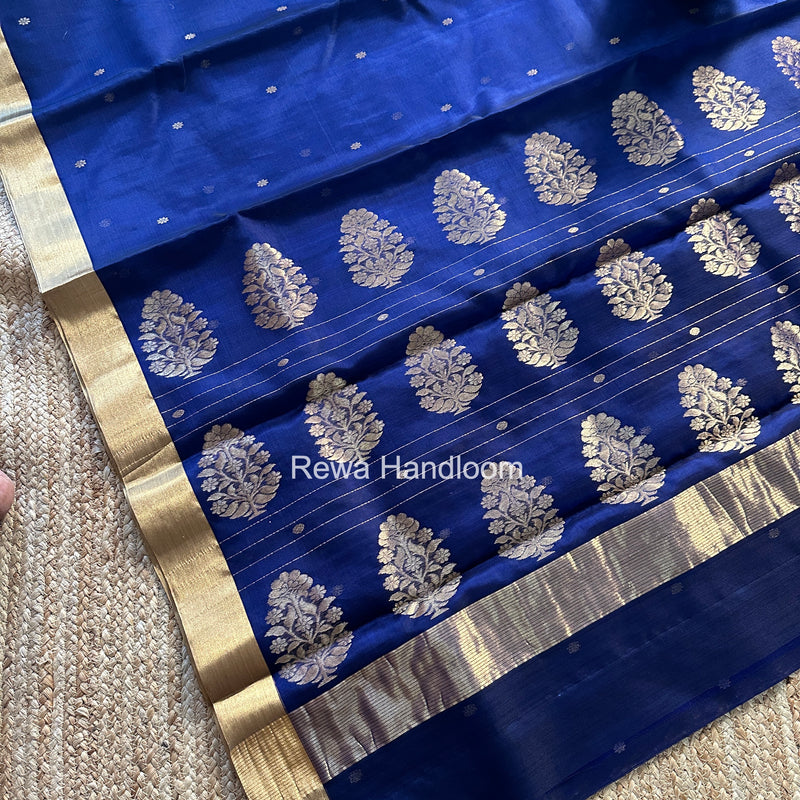 Blue Chanderi Butta Katan Silk Saree CKBS02