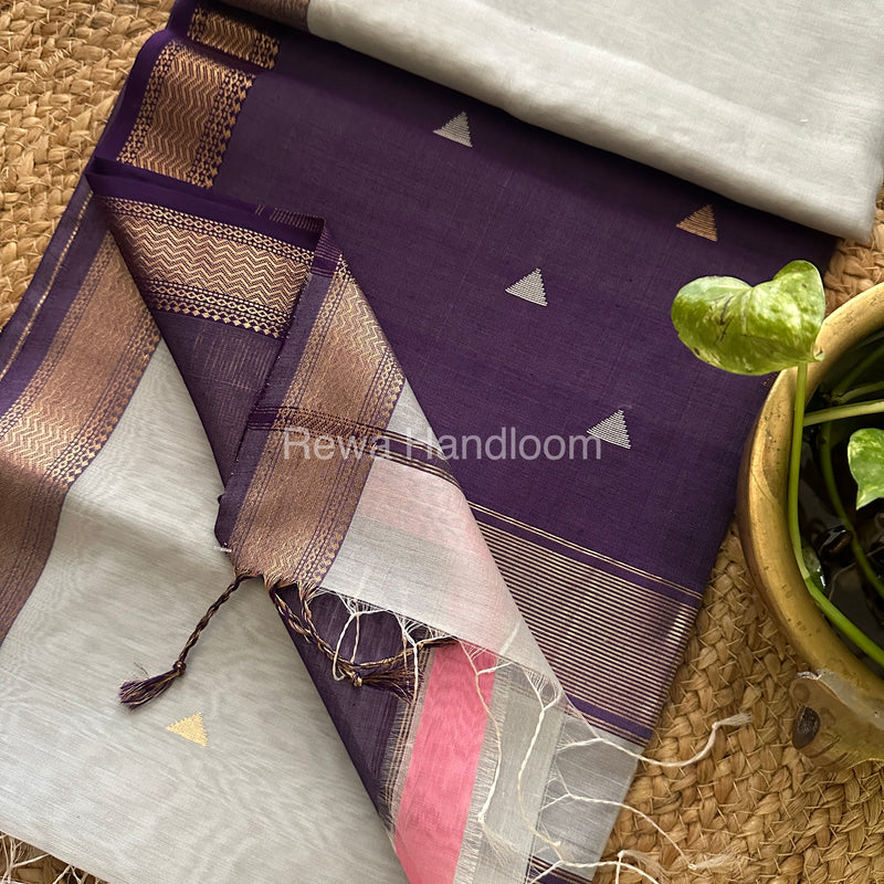 Grey Motifs ~ Maheshwari Saree-SBT011