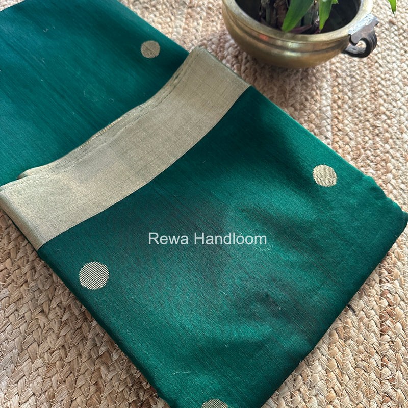Green Chanderi Butta Zari Border Saree BSC01