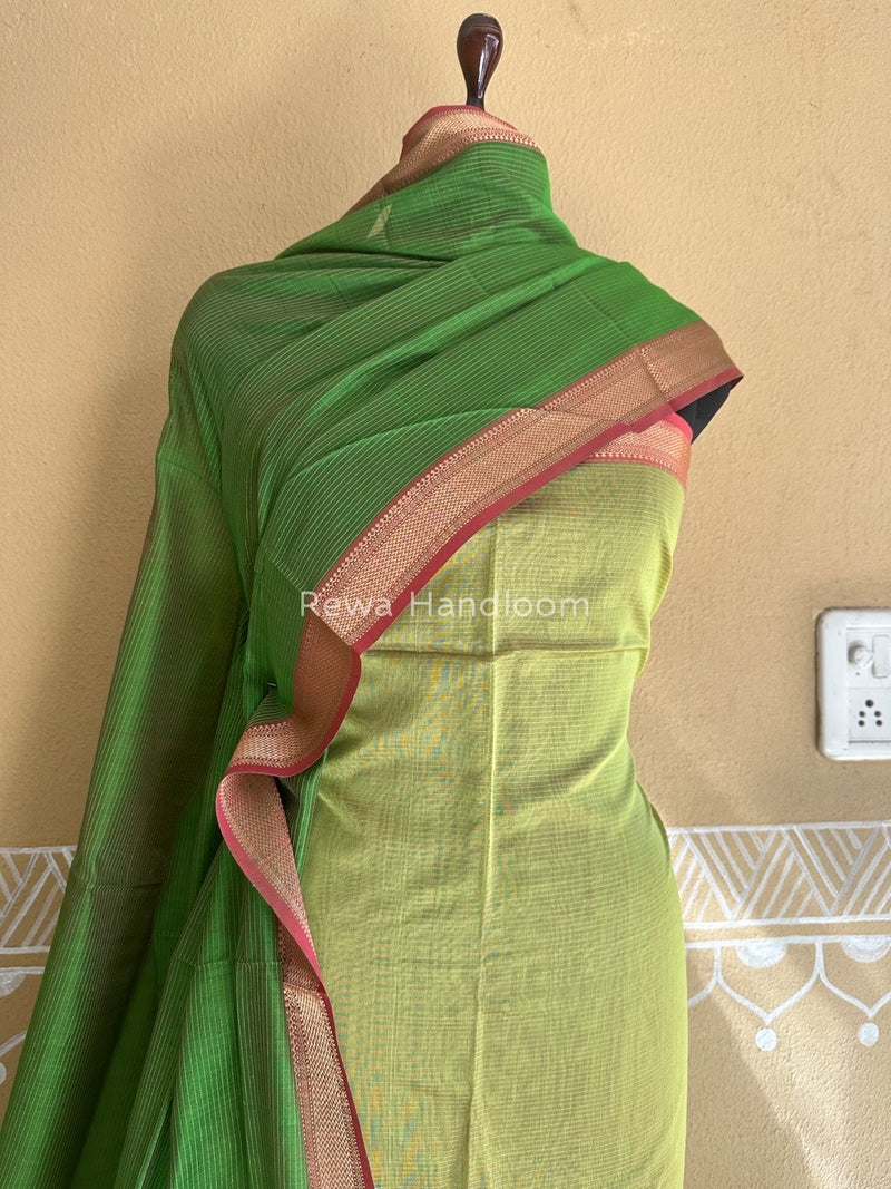Maheshwari Parrot Green-Mehendi Green Tissue Top-Dupatta TTP017