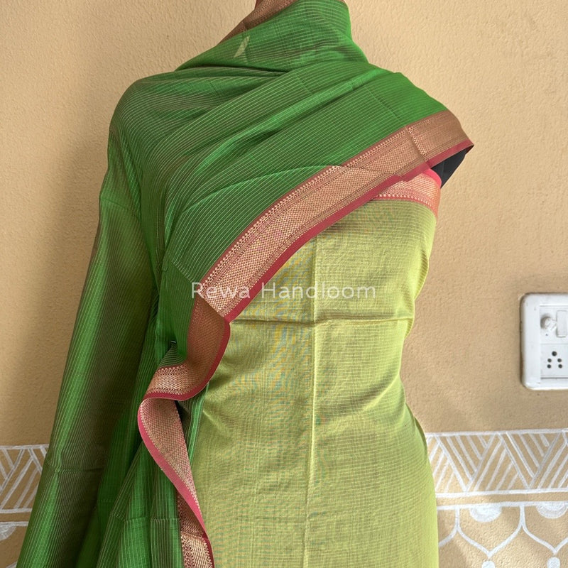 Maheshwari Parrot Green-Mehendi Green Tissue Top-Dupatta TTP017