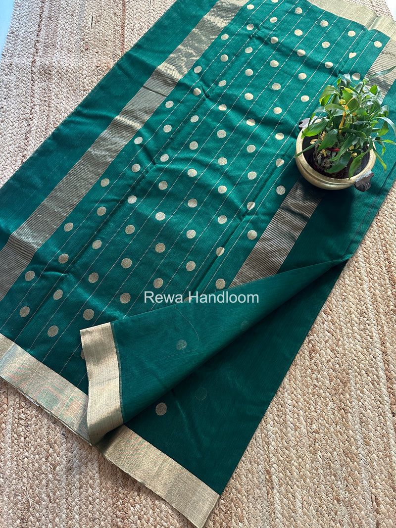 Green Chanderi Butta Zari Border Saree BSC01