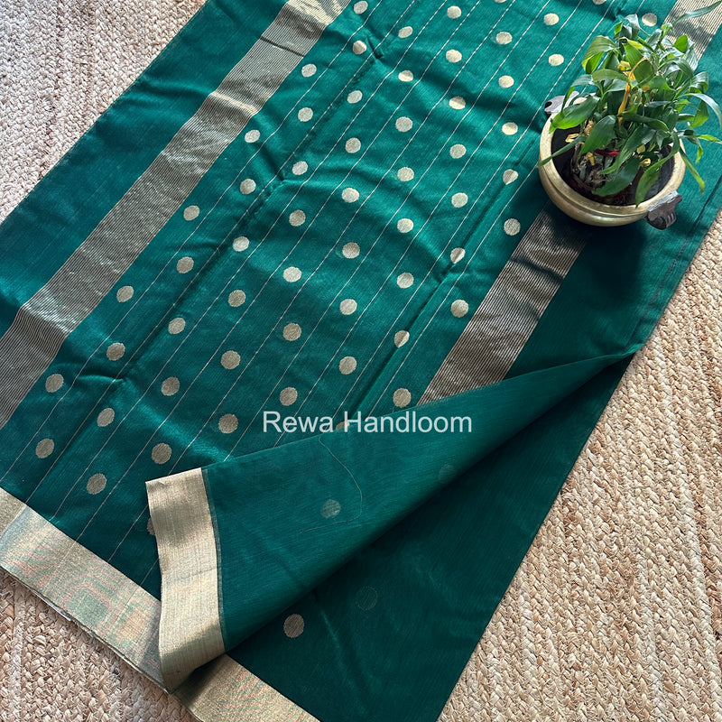 Green Chanderi Butta Zari Border Saree BSC01