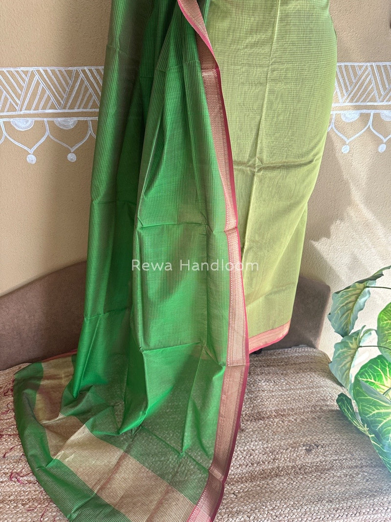 Maheshwari Parrot Green-Mehendi Green Tissue Top-Dupatta TTP017