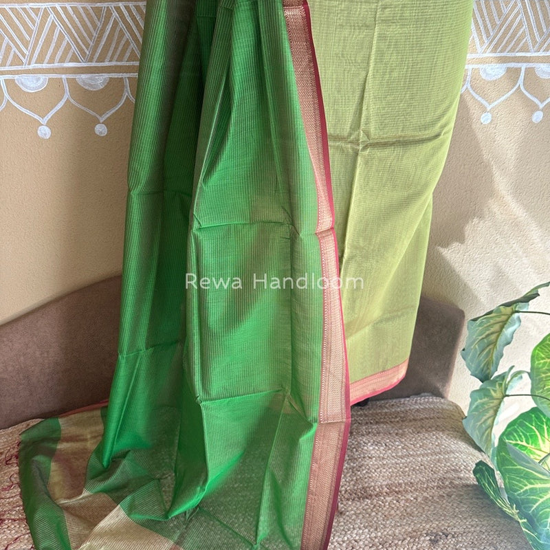 Maheshwari Parrot Green-Mehendi Green Tissue Top-Dupatta TTP017