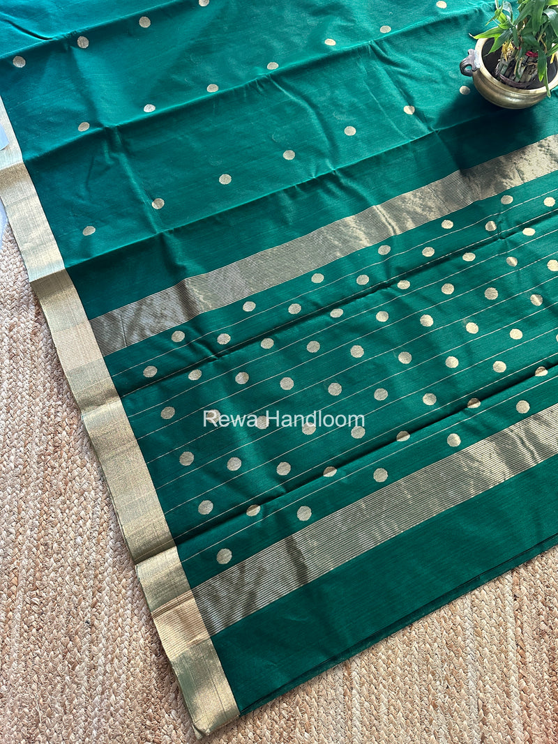 Green Chanderi Butta Zari Border Saree BSC01